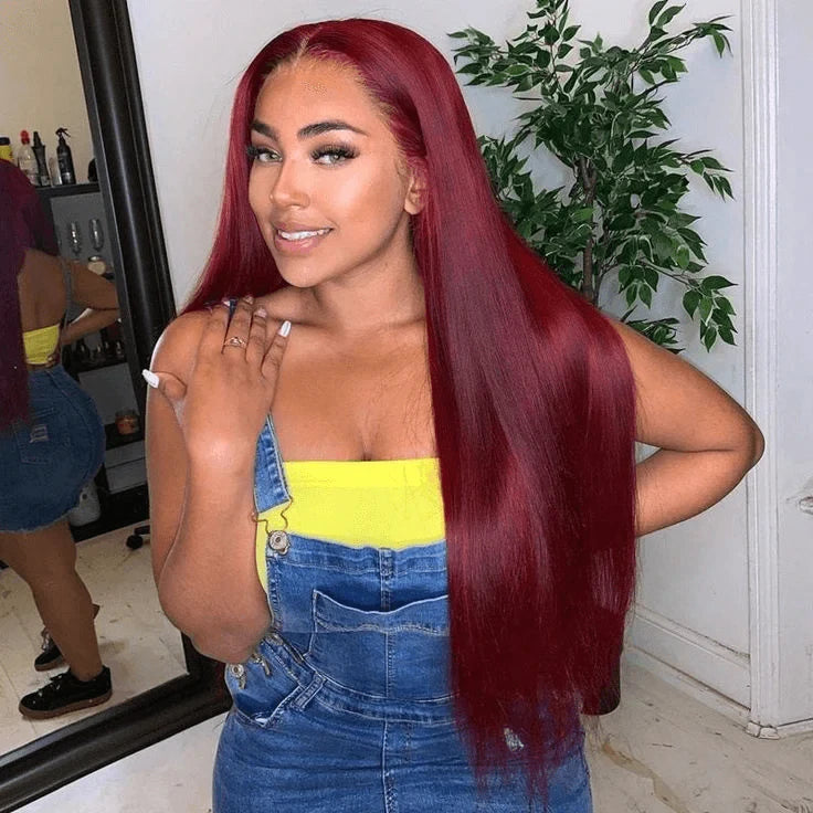 99j Hair Color Straight Burgundy Wig Human Hair 13x6 HD Glueless Straight Lace Frontal Wigs 99J 180% Density Brazilian Virgin Human Hair Wigs for Women Pre Plucked with Baby Hair